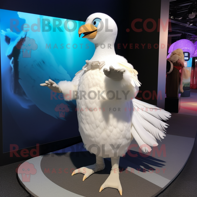 White Dodo Bird mascot costume character dressed with a Wrap Skirt and Foot pads White Dodo Bird mascot costume character dressed with a Wrap Skirt and Foot pads