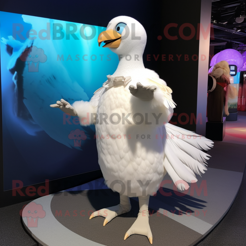 White Dodo Bird mascot costume character dressed with a Wrap Skirt and Foot pads