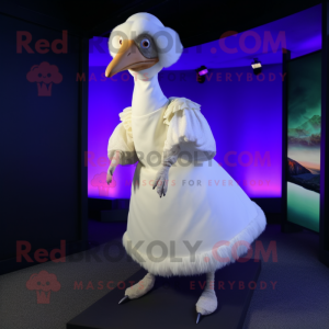 White Dodo Bird mascot costume character dressed with a Wrap Skirt and Foot pads