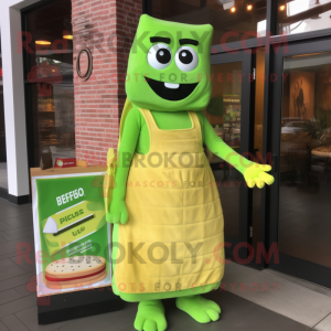 Lime Green Grilled Cheese Sandwich mascot costume character dressed with a Empire Waist Dress and Tote bags