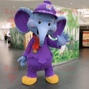 Purple Elephant mascot costume character dressed with a Culottes and Caps