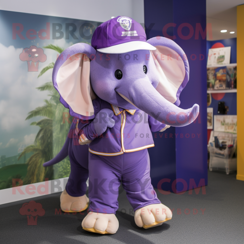 Purple Elephant mascot costume character dressed with a Culottes and Caps