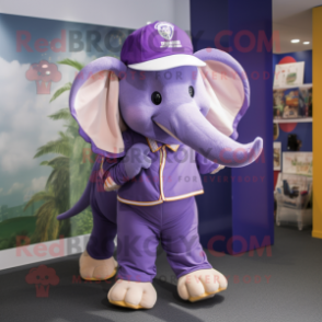 Purple Elephant mascot costume character dressed with a Culottes and Caps