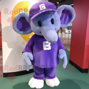 Purple Elephant mascot costume character dressed with a Culottes and Caps