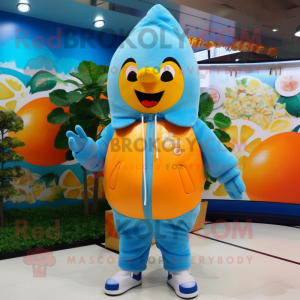 Sky Blue Grapefruit mascot costume character dressed with a Parka and Keychains
