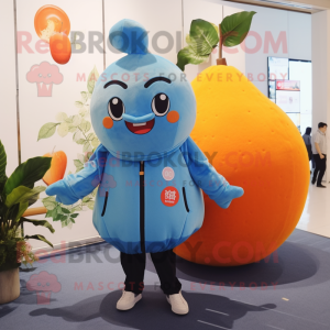 Sky Blue Grapefruit mascot costume character dressed with a Parka and Keychains