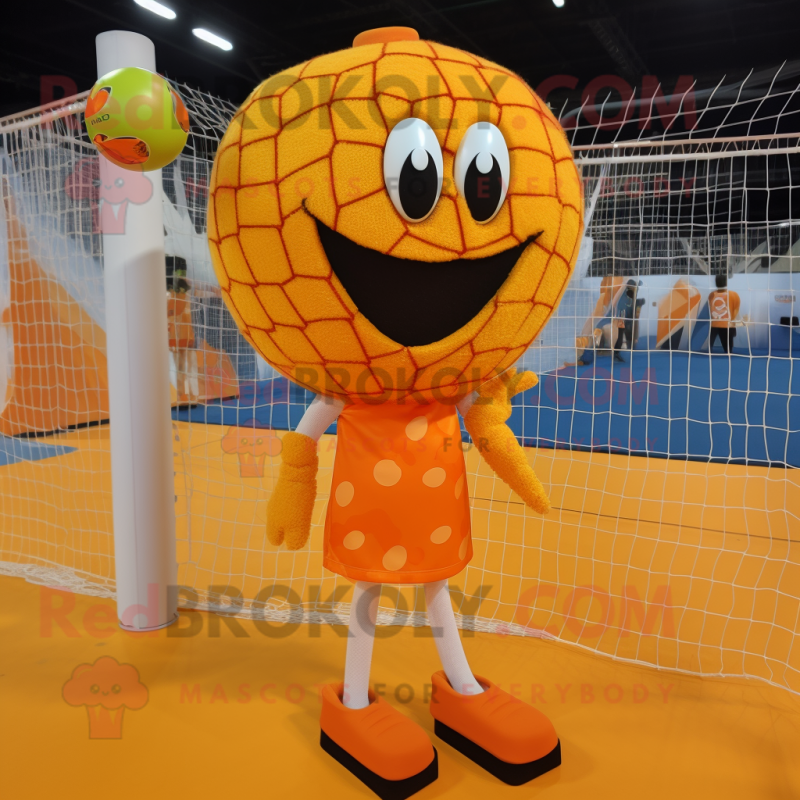 Orange Volleyball Net mascot costume character dressed with a Leggings and Wraps Orange Volleyball Net mascot costume character dressed with a Leggings and Wraps