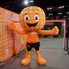 Orange Volleyball Net mascot costume character dressed with a Leggings and Wraps