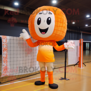 Orange Volleyball Net mascot costume character dressed with a Leggings and Wraps