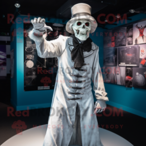Silver Undead mascot costume character dressed with a Coat and Suspenders