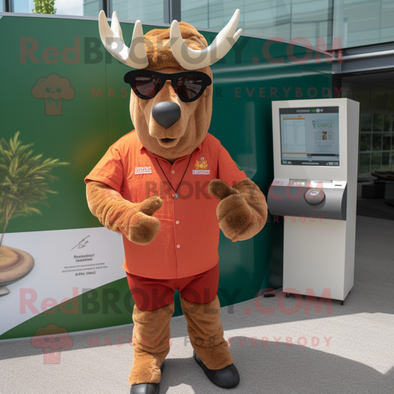 Rust Irish Elk mascot costume character dressed with a Romper and Sunglasses