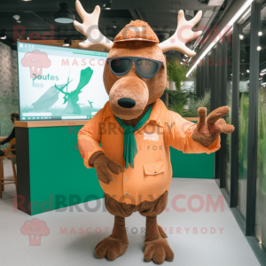 Rust Irish Elk mascot costume character dressed with a Romper and Sunglasses