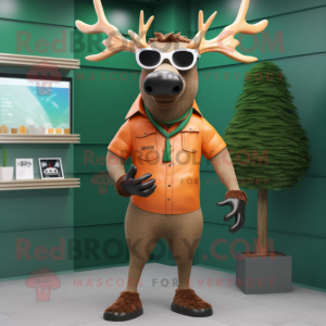 Rust Irish Elk mascot costume character dressed with a Romper and Sunglasses