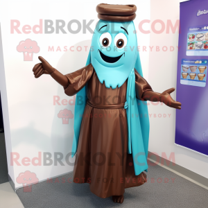 Cyan Chocolate Bar mascot costume character dressed with a Evening Gown and Shawl pins