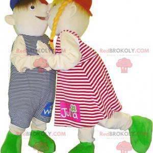 2 mascottes d'enfants une fillette et garçon - Redbrokoly.com