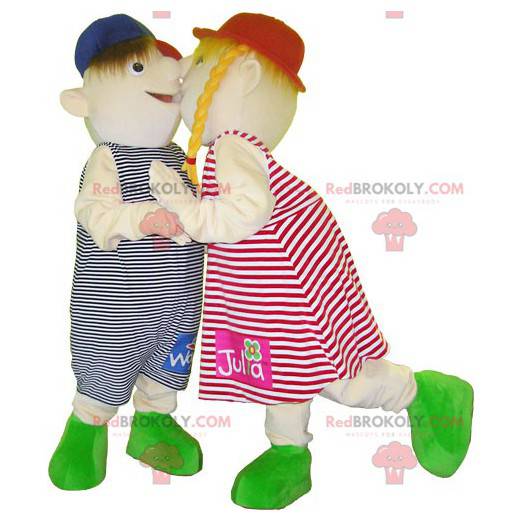 2 Kindermaskottchen ein Mädchen und ein Junge - Redbrokoly.com