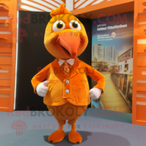 Orange Turkey mascot costume character dressed with a Trousers and Lapel pins