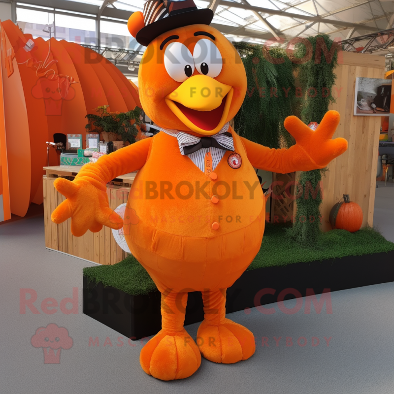 Orange Turkey mascot costume character dressed with a Trousers and Lapel pins Orange Turkey mascot costume character dressed with a Trousers and Lapel pins