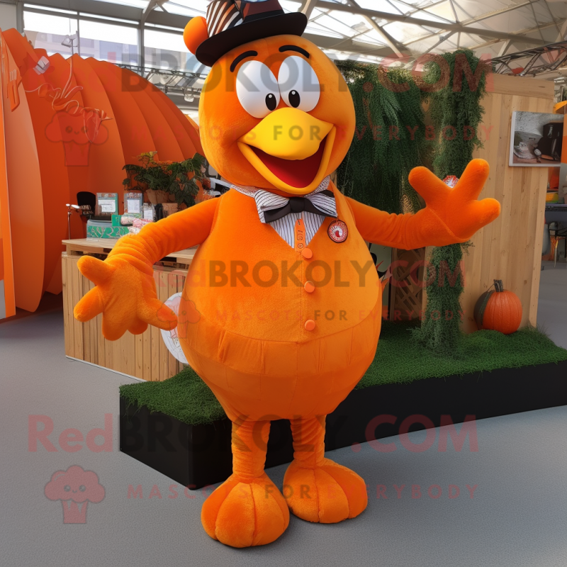 Orange Turkey mascot costume character dressed with a Trousers and Lapel pins