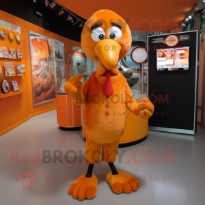 Orange Turkey mascot costume character dressed with a Trousers and Lapel pins