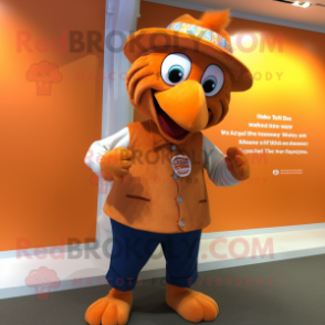 Orange Turkey mascot costume character dressed with a Trousers and Lapel pins