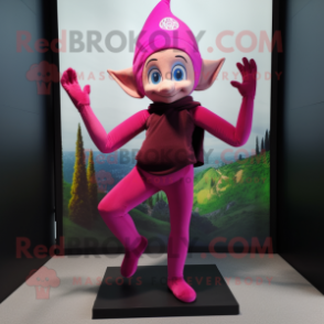 Magenta Elf mascot costume character dressed with a Yoga Pants and Gloves