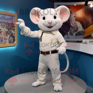 White Dormouse mascot costume character dressed with a Jeggings and Pocket squares