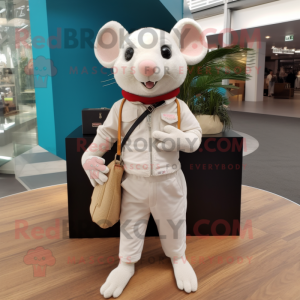 White Dormouse mascot costume character dressed with a Jeggings and Pocket squares
