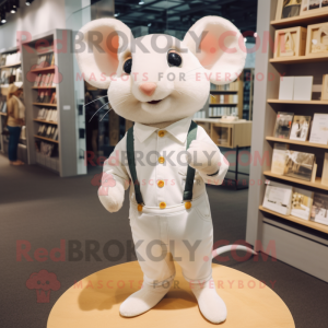 White Dormouse mascot costume character dressed with a Jeggings and Pocket squares