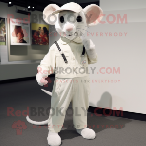 White Dormouse mascot costume character dressed with a Jeggings and Pocket squares