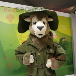 Olive Goat mascot costume character dressed with a Parka and Hats