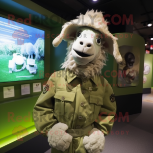 Olive Goat mascot costume character dressed with a Parka and Hats