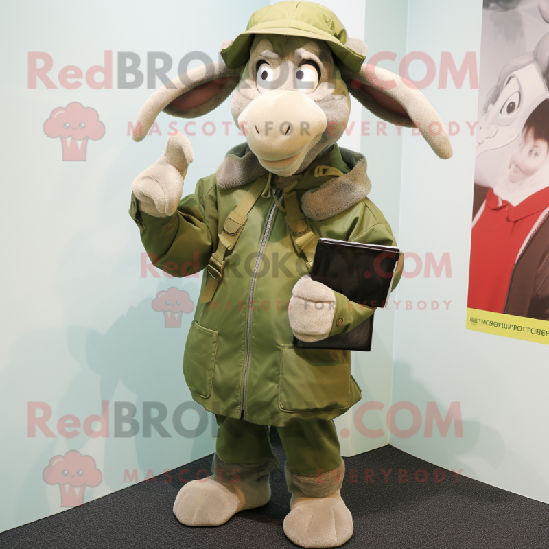 Olive Goat mascot costume character dressed with a Parka and Hats Olive Goat mascot costume character dressed with a Parka and Hats