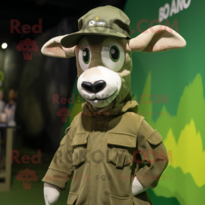 Olive Goat mascot costume character dressed with a Parka and Hats