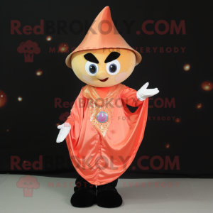 Peach Magician mascot costume character dressed with a Long Sleeve Tee and Necklaces