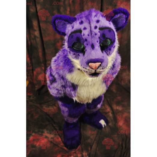 Paarse en witte cheetah katachtige tijger mascotte -