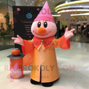 Peach Magician mascot costume character dressed with a Long Sleeve Tee and Necklaces