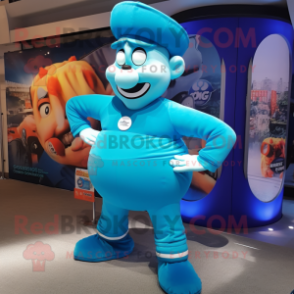 Cyan Contortionist mascot costume character dressed with a Shorts and Berets