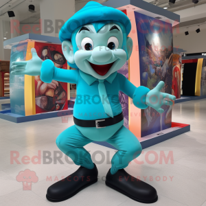 Cyan Contortionist mascot costume character dressed with a Shorts and Berets