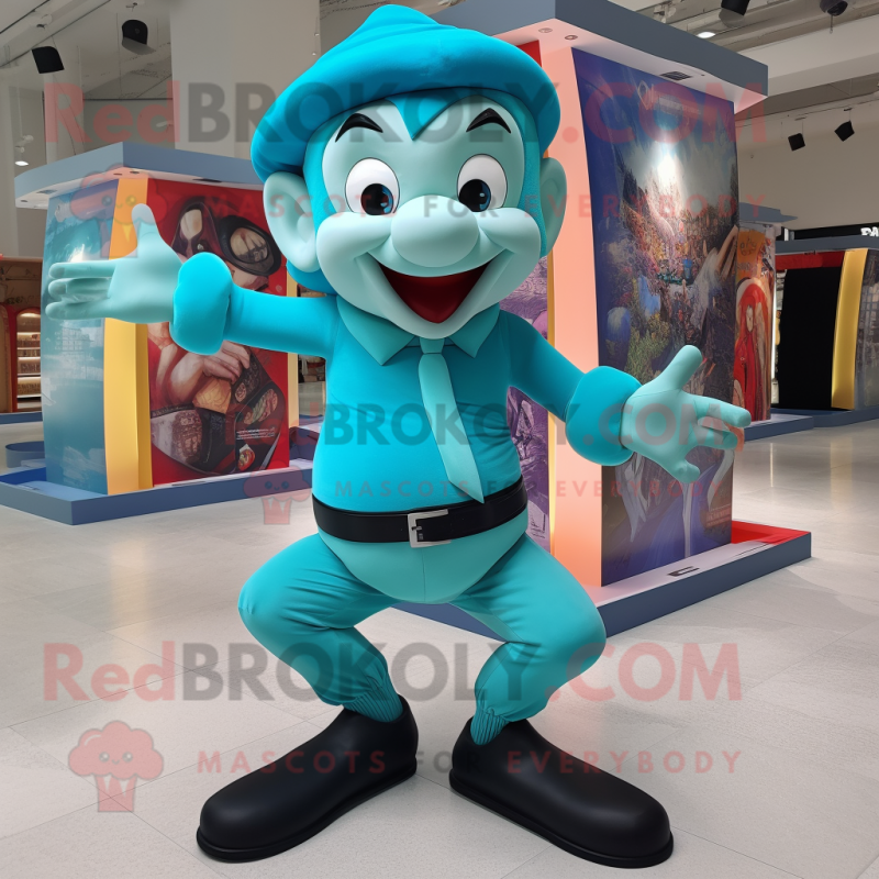 Cyan Contortionist mascot costume character dressed with a Shorts and Berets