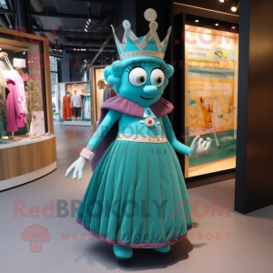 Teal Queen mascot costume character dressed with a Skirt and Shoe laces