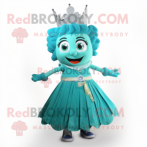 Teal Queen mascot costume character dressed with a Skirt and Shoe laces
