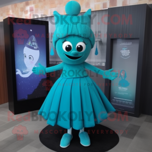 Teal Queen mascot costume character dressed with a Skirt and Shoe laces