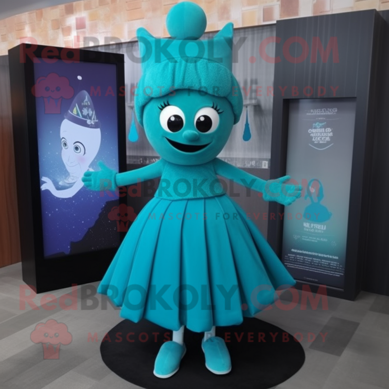 Teal Queen mascot costume character dressed with a Skirt and Shoe laces Teal Queen mascot costume character dressed with a Skirt and Shoe laces