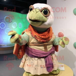 Cream Turtle mascot costume character dressed with a Cardigan and Shawls