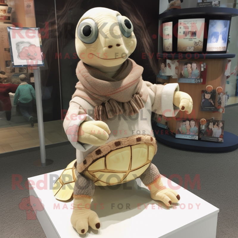 Cream Turtle mascot costume character dressed with a Cardigan and Shawls