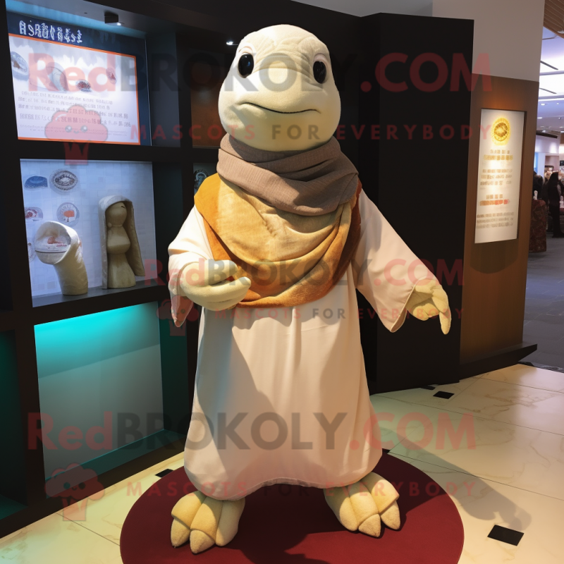 Cream Turtle mascot costume character dressed with a Cardigan and Shawls