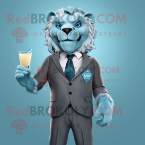 Cyan Smilodon mascot costume character dressed with a Cocktail Dress and Pocket squares