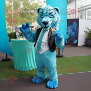 Cyan Smilodon maskot...