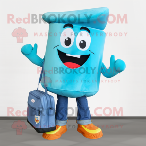 Cyan Pad Thai mascot costume character dressed with a Bootcut Jeans and Handbags